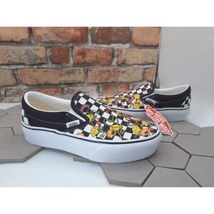 Vans  Classic Slipon Poppy Checkerboard Flower Women Sz 7 Lifted Platform 1.5 in